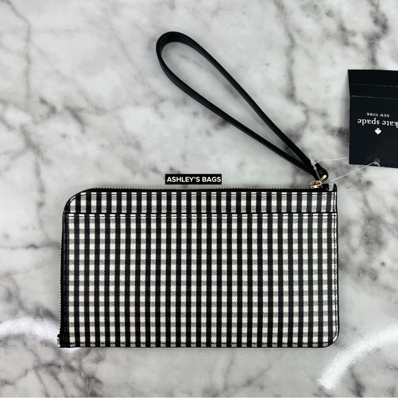 Kate Spade Lucy Jazzy Gingham Print Medium L-zip Wristlet Wallet - Picture 4 of 7